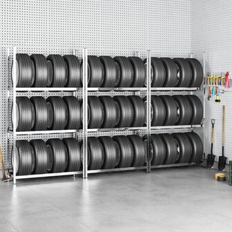 Bandenrekken 3-laags 3 st 110x40x200 cm staal zilverkleurig 1