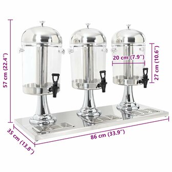 Drievoudige sapdispenser roestvrij staal 3x8 L 9