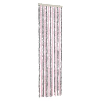Vliegengordijn 56x200 cm chenille zilvergrijs en roze 2