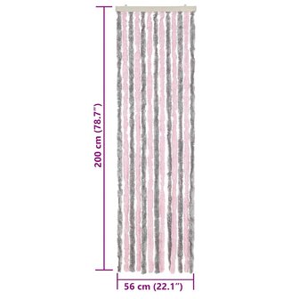 Vliegengordijn 56x200 cm chenille zilvergrijs en roze 7