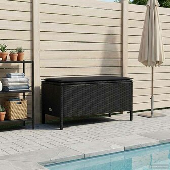 Tuinvoetenbank met kussen Zwart 80 x 38 x 45 cm PE Rattan 3