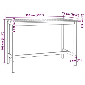Bartafel Naturel 150 x 75 x 105 cm Massief Teakhout 8