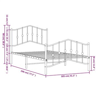 Bedframe met hoofd- en voeteneinde&nbsp;metaal zwart 100x190 cm 10