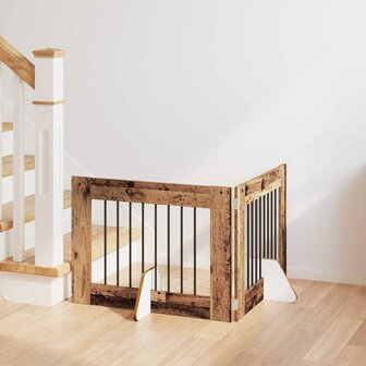 Hondenhekje met standaards 2 pcs Oud hout 80 x 60 cm 1