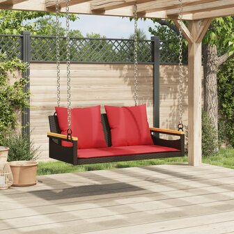 Schommelbank met kussens 109x62x40 cm poly rattan bruin 3