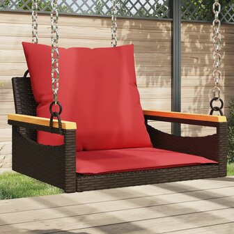 Schommelbank met kussens 63x62x40 cm poly rattan bruin 1