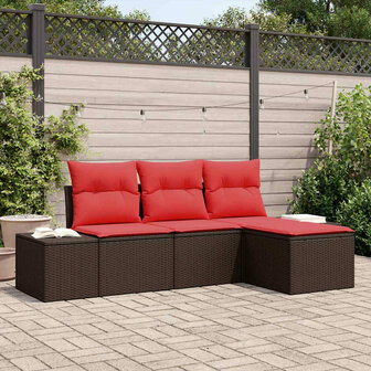 Bankstel met kussen 4 pcs Bruin Poly Rattan 1