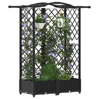 Verhoogde tuinbak met Trellis en Dak Zwart 124 x 40 x 126 cm PP 3