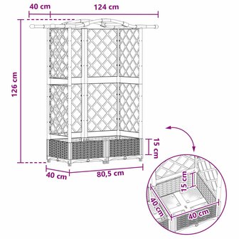 Verhoogde tuinbak met Trellis en Dak Zwart 124 x 40 x 126 cm PP 8