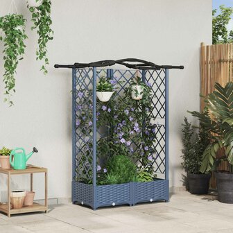 Verhoogde tuinbak met Trellis en Dak Grijs 124 x 40 x 126 cm PP 1
