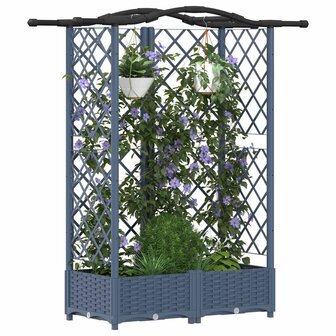 Verhoogde tuinbak met Trellis en Dak Grijs 124 x 40 x 126 cm PP 3