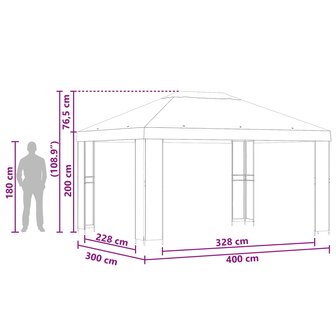 Prieel 4 &times; 3 m Zwart Polyester en staal 190 7