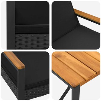 Buitenmeubelset met kussen 3 pcs Zwart poly rattan 8