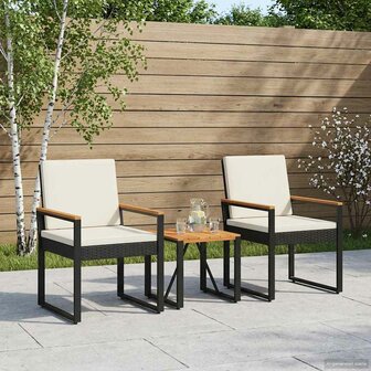 Buitenmeubelset met kussen 3 pcs Zwart en Cream Wit poly rattan 1