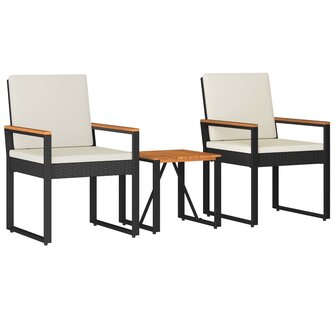 Buitenmeubelset met kussen 3 pcs Zwart en Cream Wit poly rattan 2