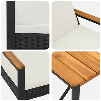 Buitenmeubelset met kussen 3 pcs Zwart en Cream Wit poly rattan 8