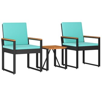 Buitenmeubelset met kussen 3 pcs Zwart en Turquoise poly rattan 2