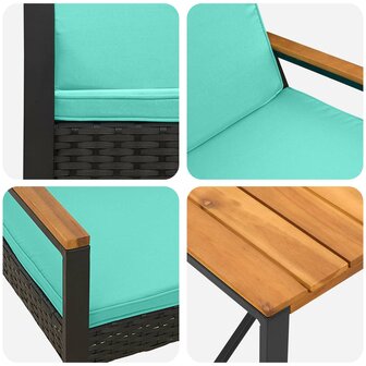 Buitenmeubelset met kussen 3 pcs Zwart en Turquoise poly rattan 8