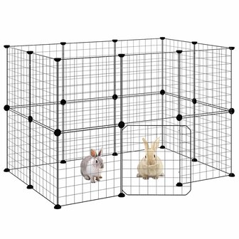 Vrijloophok met deur 20 panelen 35x35 cm staal zwart 3