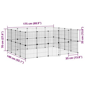 Vrijloophok met deur 36 panelen 35x35 cm staal zwart 9