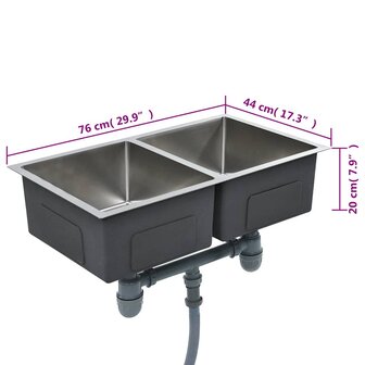Spoelbak handgemaakt roestvrij staal 8