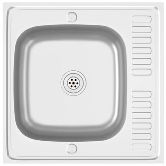 Spoelbak met afvoerset 600x600x155 mm roestvrij staal zilver 4