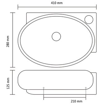 Wastafel met kraangat en overloop rond keramiek zwart 6