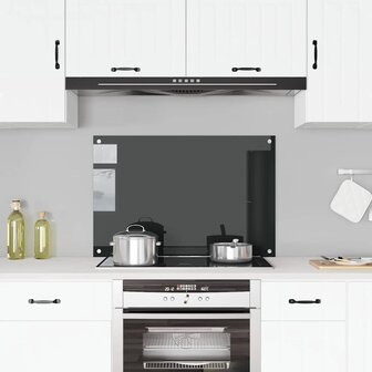 Spatscherm keuken 90x60 cm gehard glas zwart 1