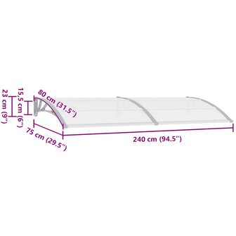 Deurluifel 240x75 cm PC grijs en transparant 8