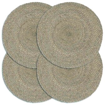 Placemats 4 st rond 38 cm jute effen grijs 1