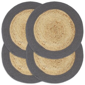Placemats 4 st 38 cm jute en katoen natuurlijk en antraciet 1