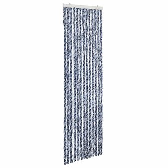 Vliegengordijn 56x185 cm chenille blauw, wit en zilver 2