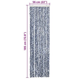 Vliegengordijn 56x185 cm chenille blauw, wit en zilver 7