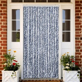 Vliegengordijn 90x220 cm chenille blauw, wit en zilver 1
