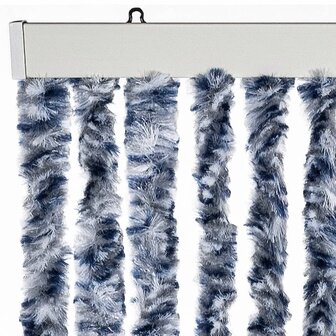 Vliegengordijn 90x220 cm chenille blauw, wit en zilver 4