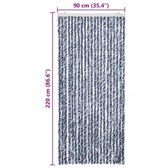 Vliegengordijn 90x220 cm chenille blauw, wit en zilver 7