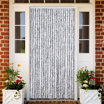 Vliegengordijn 90x220 cm chenille wit en grijs 1