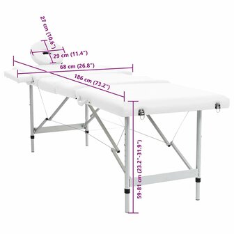 Massagetafel inklapbaar met aluminium frame (vier delen / cr&egrave;mewit) 8