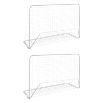 Voetbaldoelen 2 st met netten 182x61x122 cm staal wit 1