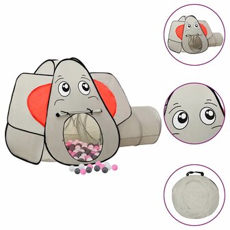 Kinderspeeltent met 250 ballen olifant 174x86x101 cm grijs 1