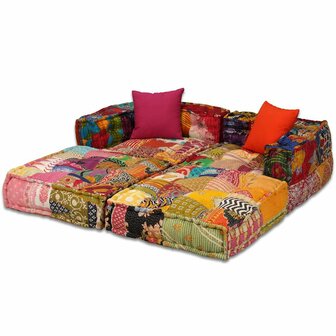 Poef tweezits modulair stof patchwork 2