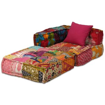 Poef tweezits modulair stof patchwork 4