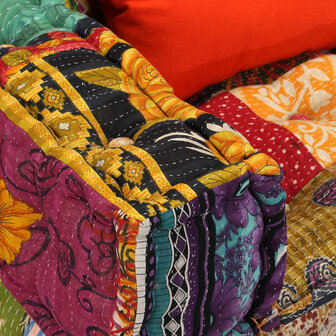 Poef tweezits modulair stof patchwork 12