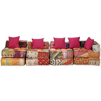 Poef vierzits modulair stof patchwork 2