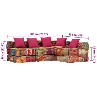 Poef vierzits modulair stof patchwork 9