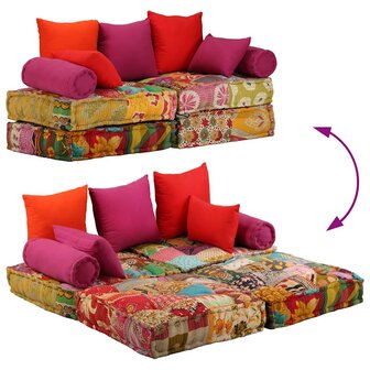 Poef tweezits modulair stof patchwork 10