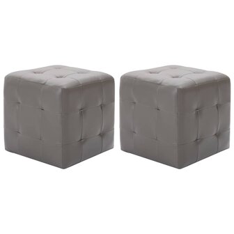 Poef 2 st 30x30x30 cm kunstleer grijs 1