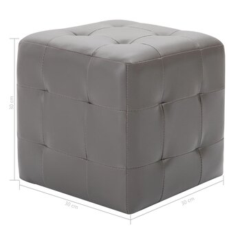 Poef 2 st 30x30x30 cm kunstleer grijs 5