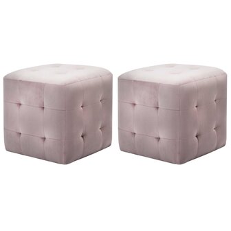 Poef 2 st 30x30x30 cm fluweel roze 1