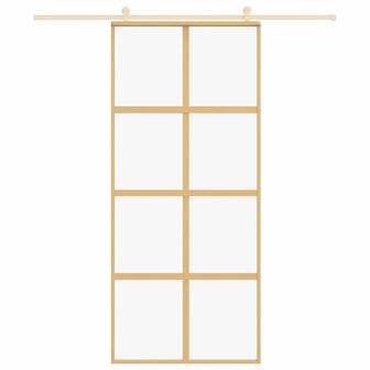 Schuifdeur 90x205 cm helder ESG-glas en aluminium goudkleurig 3